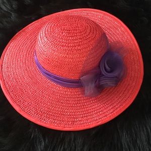 Red Straw Hat Purple Bow Fits 20” to 21-1/2”